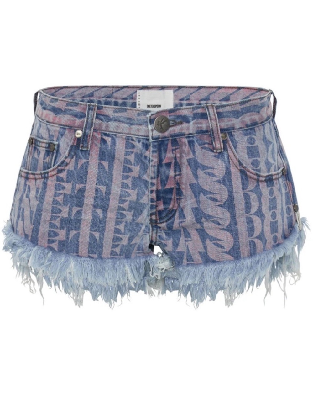 One Teaspoon Dukes Low Denim Shorts NWT Pink Blue Geometric Print Frayed Hem 24